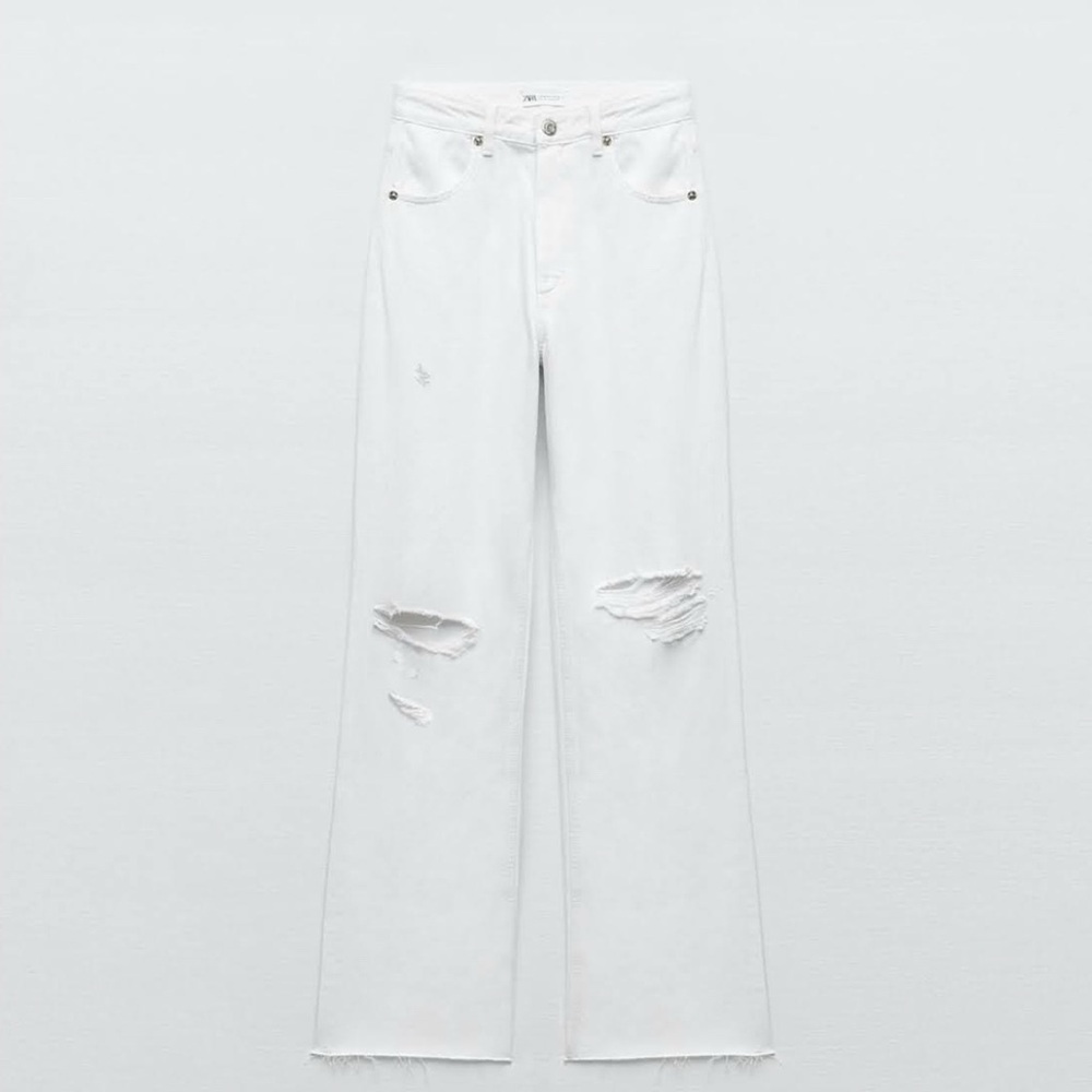 Zara White High Rise Wide-Leg Jeans